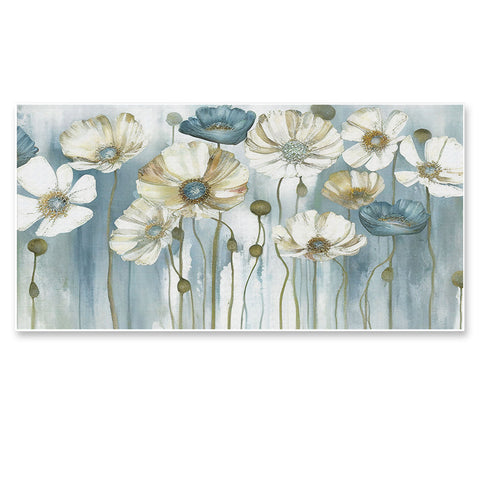 White and Blue Flower Floating Frame Floral Canvas Wall Painting