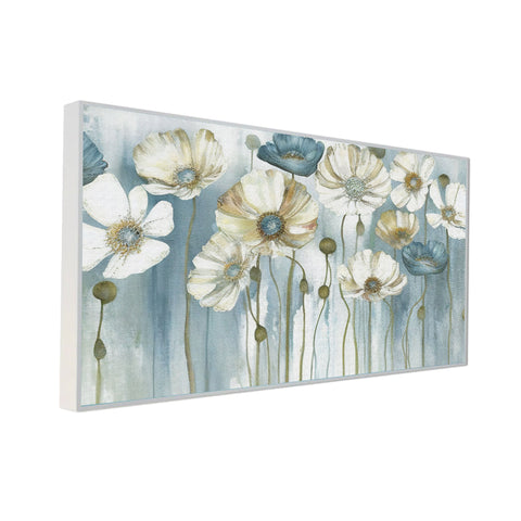 White and Blue Flower Floating Frame Floral Canvas Wall Painting