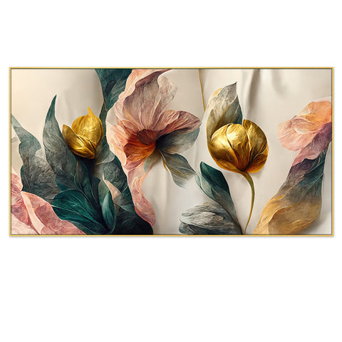 Abstract Golden Flower 3d Illustration Canvas Wall Painting