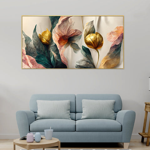 Abstract Golden Flower 3d Illustration Canvas Wall Painting