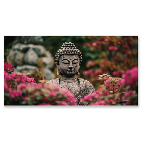 Meditating Lord Budha with Flowers Canvas Wall Painting