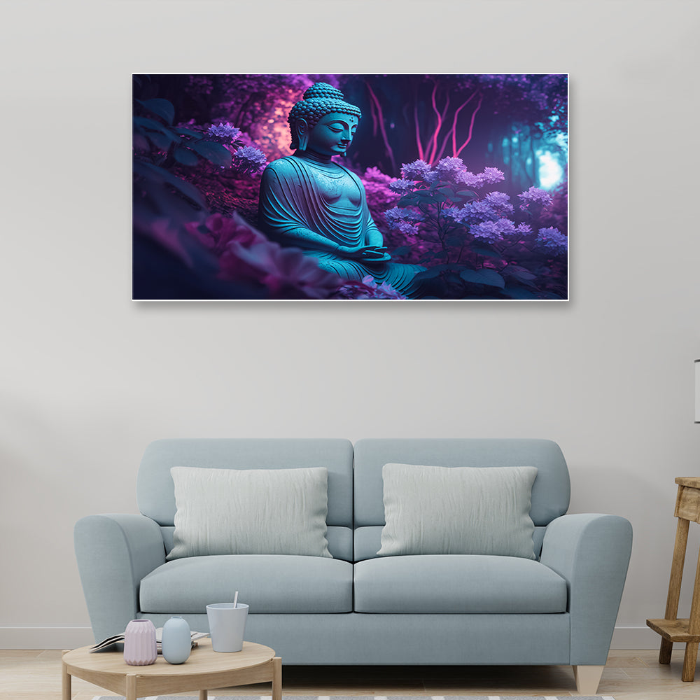 Lord Budha with Flowers Canvas Wall Painting