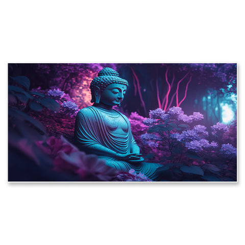 Lord Budha with Flowers Canvas Wall Painting