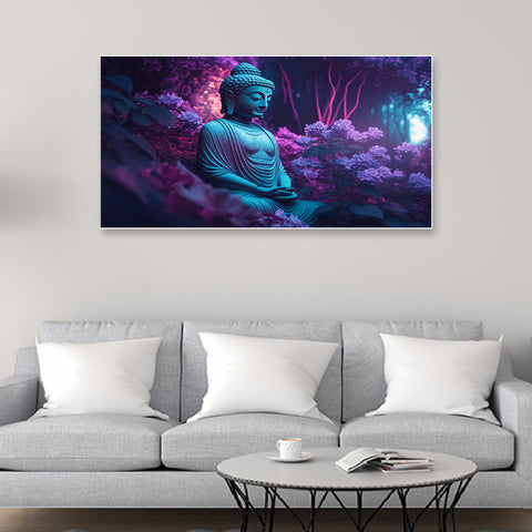 Lord Budha with Flowers Canvas Wall Painting