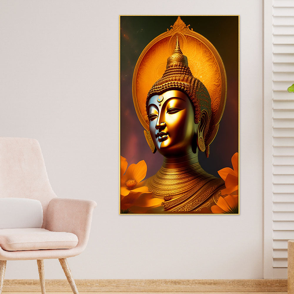 Lord Budha Meditating Floating Frame Canvas Painting for Home Decoration