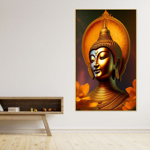 Lord Budha Meditating Floating Frame Canvas Painting for Home Decoration