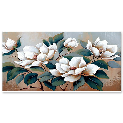 Abstract Modern Art White Floral Canvas Painting With Floating Frame