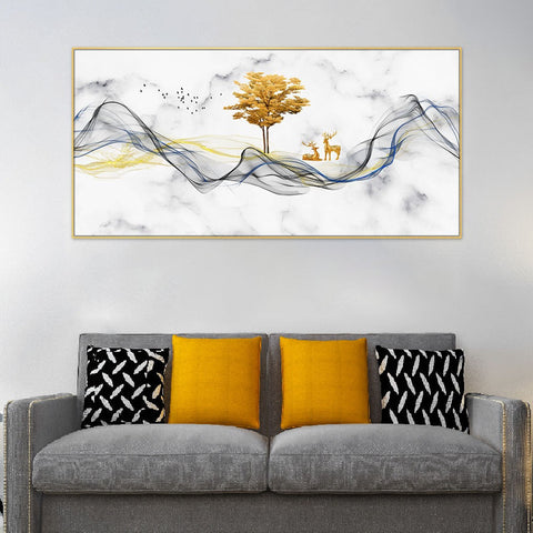 Abstract Golden Modern Art Canvas Wall Painting With Floating Frame For Home DÃ©cor