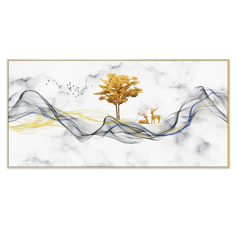 Abstract Golden Modern Art Canvas Wall Painting With Floating Frame For Home DÃ©cor