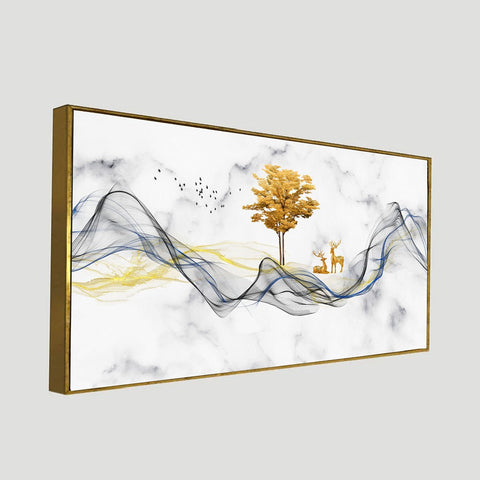 Abstract Golden Modern Art Canvas Wall Painting With Floating Frame For Home DÃ©cor