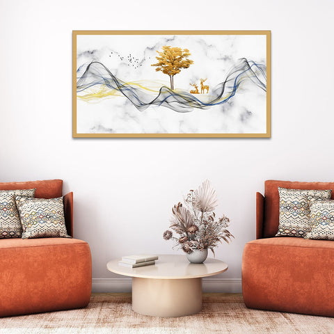 Abstract Golden Modern Art Canvas Wall Painting With Floating Frame For Home DÃ©cor