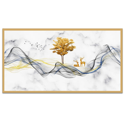 Abstract Golden Modern Art Canvas Wall Painting With Floating Frame For Home DÃ©cor