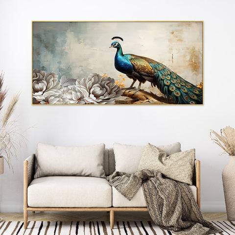 Peacock Wall DÃ©cor Floating Frame Canvas Painting for Vastu Home Decoration