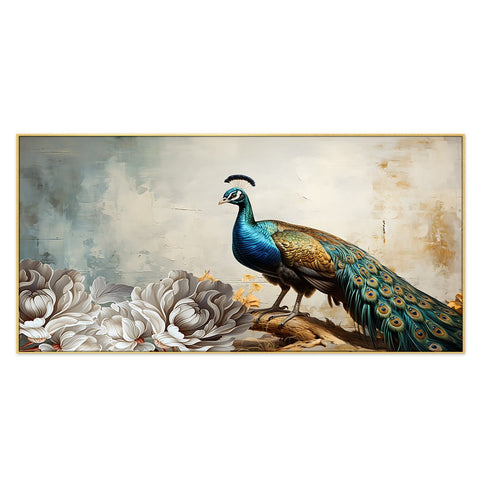 Peacock Wall DÃ©cor Floating Frame Canvas Painting for Vastu Home Decoration