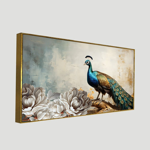 Peacock Wall DÃ©cor Floating Frame Canvas Painting for Vastu Home Decoration