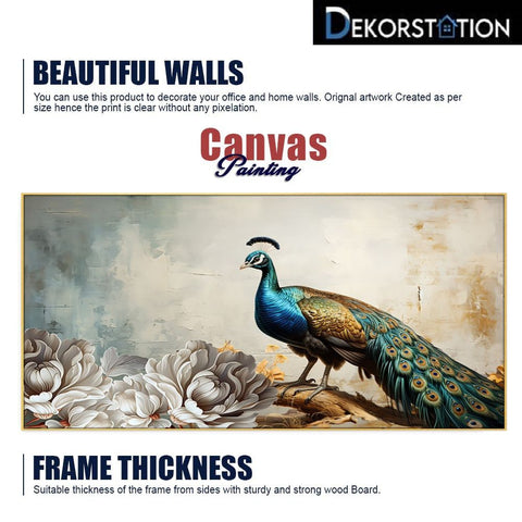 Peacock Wall DÃ©cor Floating Frame Canvas Painting for Vastu Home Decoration