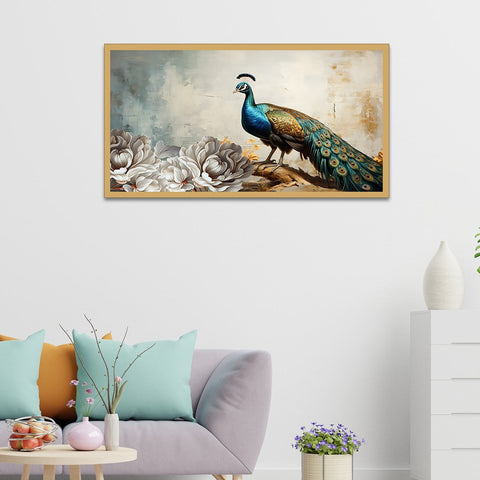 Peacock Wall DÃ©cor Floating Frame Canvas Painting for Vastu Home Decoration