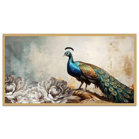 Peacock Wall DÃ©cor Floating Frame Canvas Painting for Vastu Home Decoration