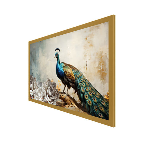 Peacock Wall DÃ©cor Floating Frame Canvas Painting for Vastu Home Decoration