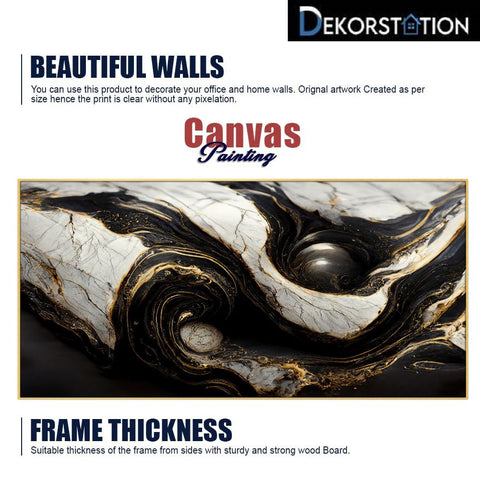 Abstract Swirling Black and White Marble Stone Pattern Floating Frame Canvas Wall Painting