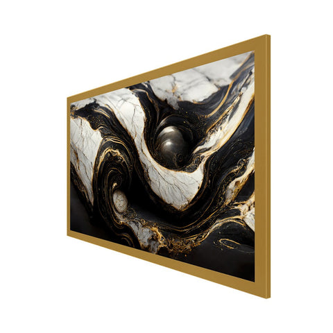 Abstract Swirling Black and White Marble Stone Pattern Floating Frame Canvas Wall Painting