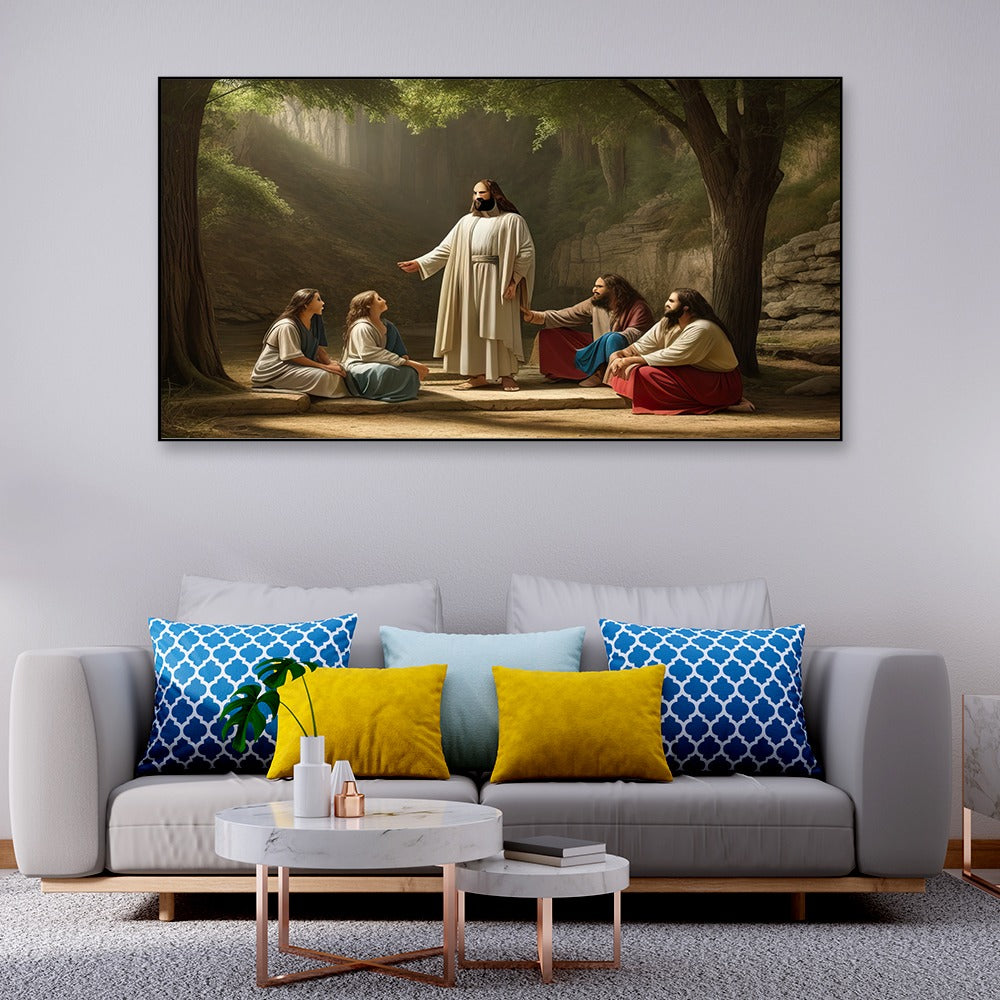 Lord Jesus Christ Religious Floating Frame Canvas Painting for Wall DÃ©cor