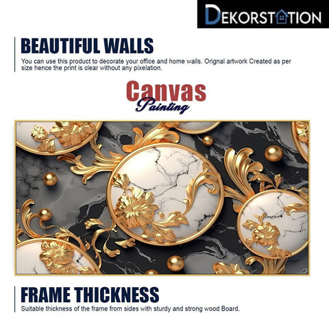 3D Gold White Flowers Art Set Wall Art Floating Frame Canvas Wall Painting