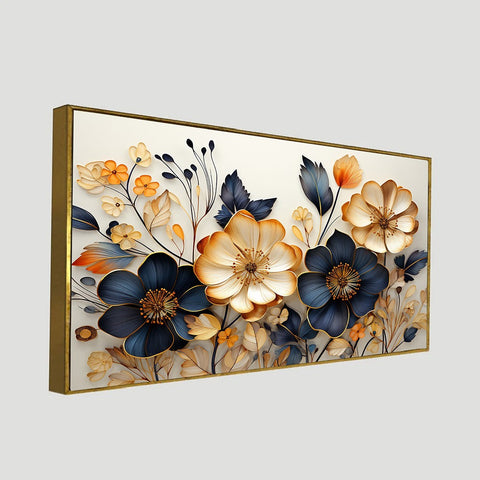 Beautiful Golden and Black 3D Flower Floating Frame Canvas Wall Painting