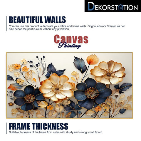 Beautiful Golden and Black 3D Flower Floating Frame Canvas Wall Painting