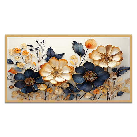 Beautiful Golden and Black 3D Flower Floating Frame Canvas Wall Painting