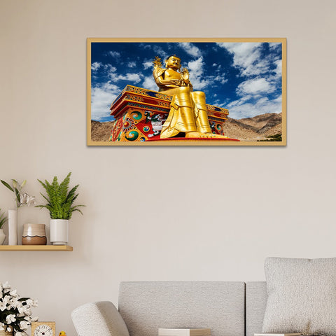 Buddhist Monastery in Ladakh Floating Frame Vastu Buddha Canvas Wall Painting