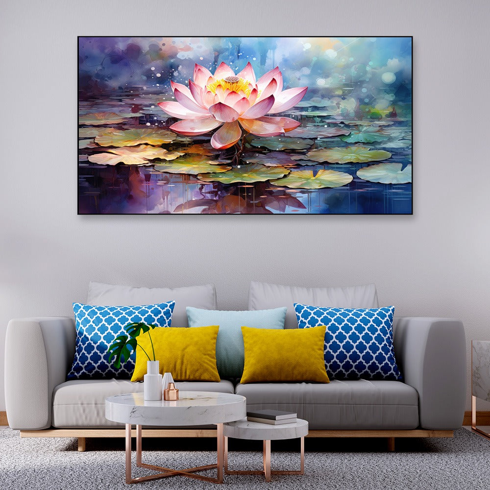 Pink Lotus Flower Floating Frame Canvas Wall Painting