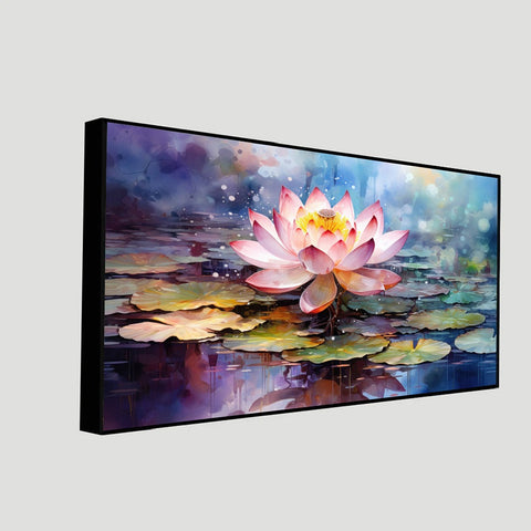 Pink Lotus Flower Floating Frame Canvas Wall Painting