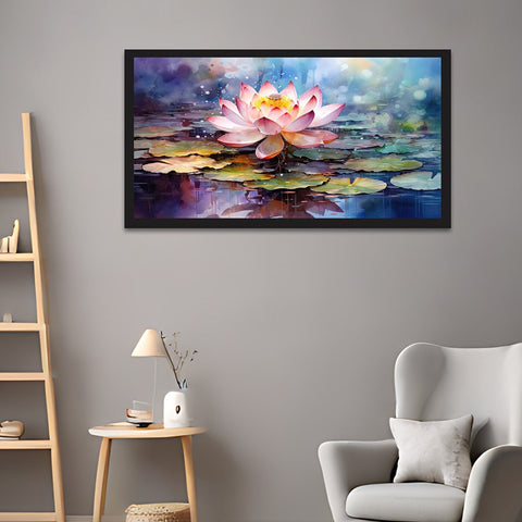 Pink Lotus Flower Floating Frame Canvas Wall Painting