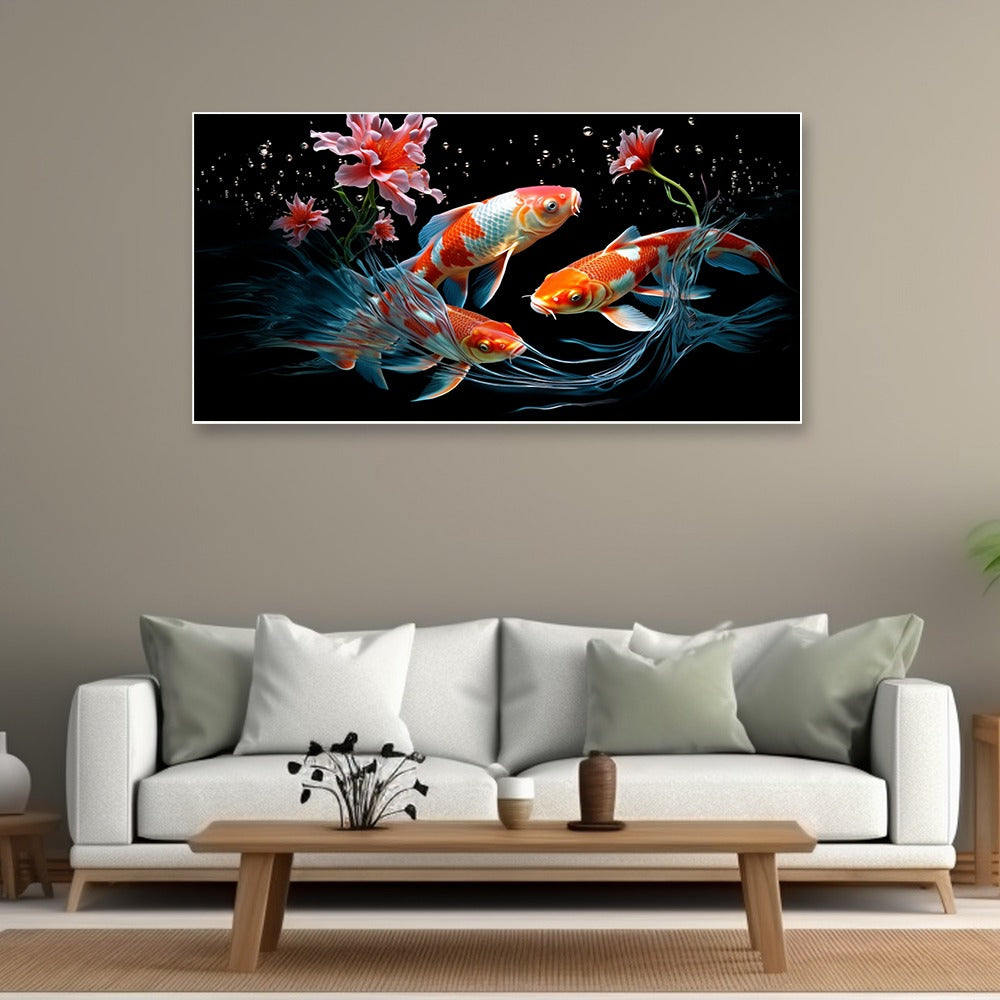 Colorful Vastu Fishes Floating Frame Canvas Wall Painting