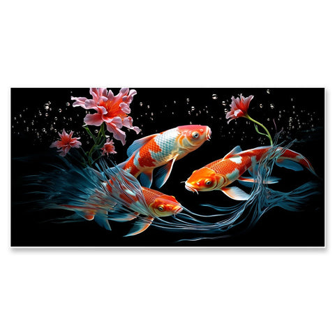 Colorful Vastu Fishes Floating Frame Canvas Wall Painting