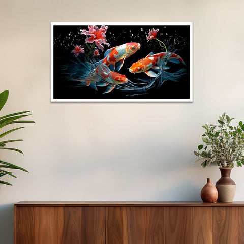 Colorful Vastu Fishes Floating Frame Canvas Wall Painting