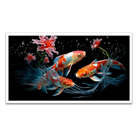 Colorful Vastu Fishes Floating Frame Canvas Wall Painting