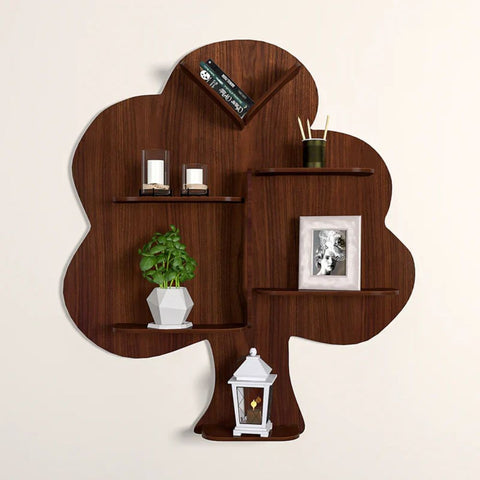 Creative Tree Backlit Designer Wooden Wall Shelf / Book Shelf / Night Light, Light Walnut Finish