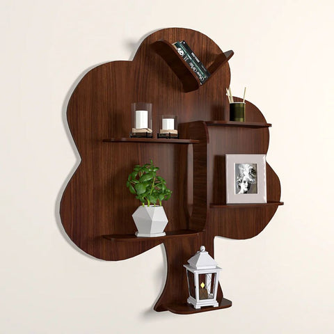 Creative Tree Backlit Designer Wooden Wall Shelf / Book Shelf / Night Light, Light Walnut Finish