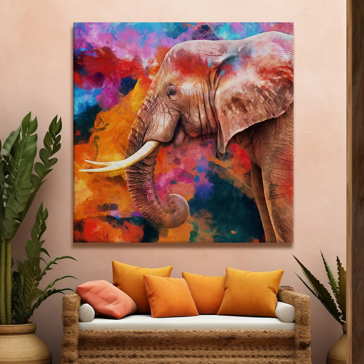 Elephant Vastu Canvas painting Framed For Home Decor.