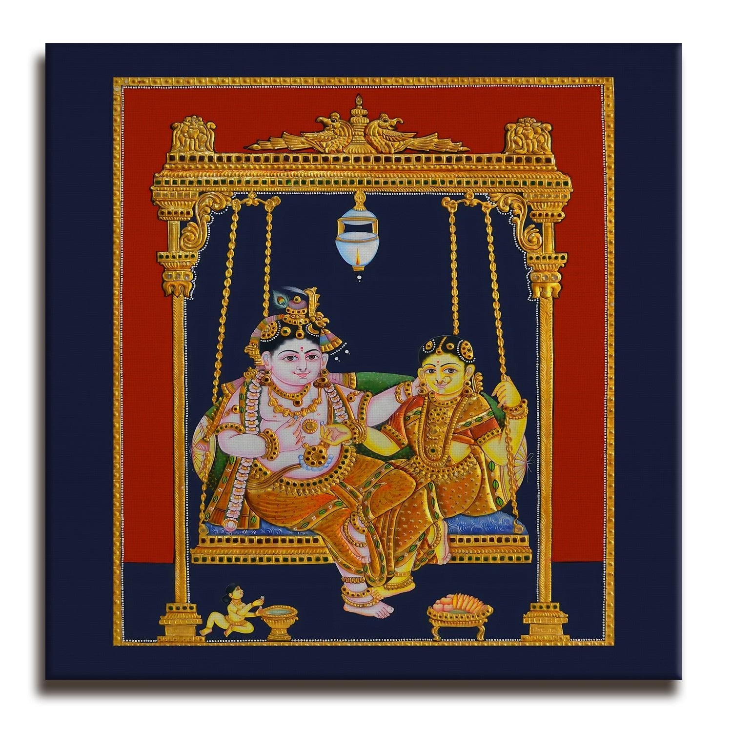 Ethnic Tanjore Wall Art Large Size Canvas Painting For Bedroom and Hotels Wall Decoration