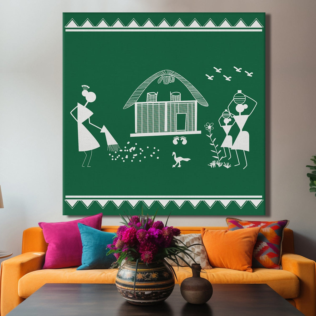 Ethnic Warli Canvas Painting For Living Room and Hotels Decoration