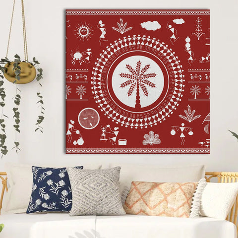 Ethnic Warli Wall Art Canvas Painting For Home Decor Ready To Hang Art