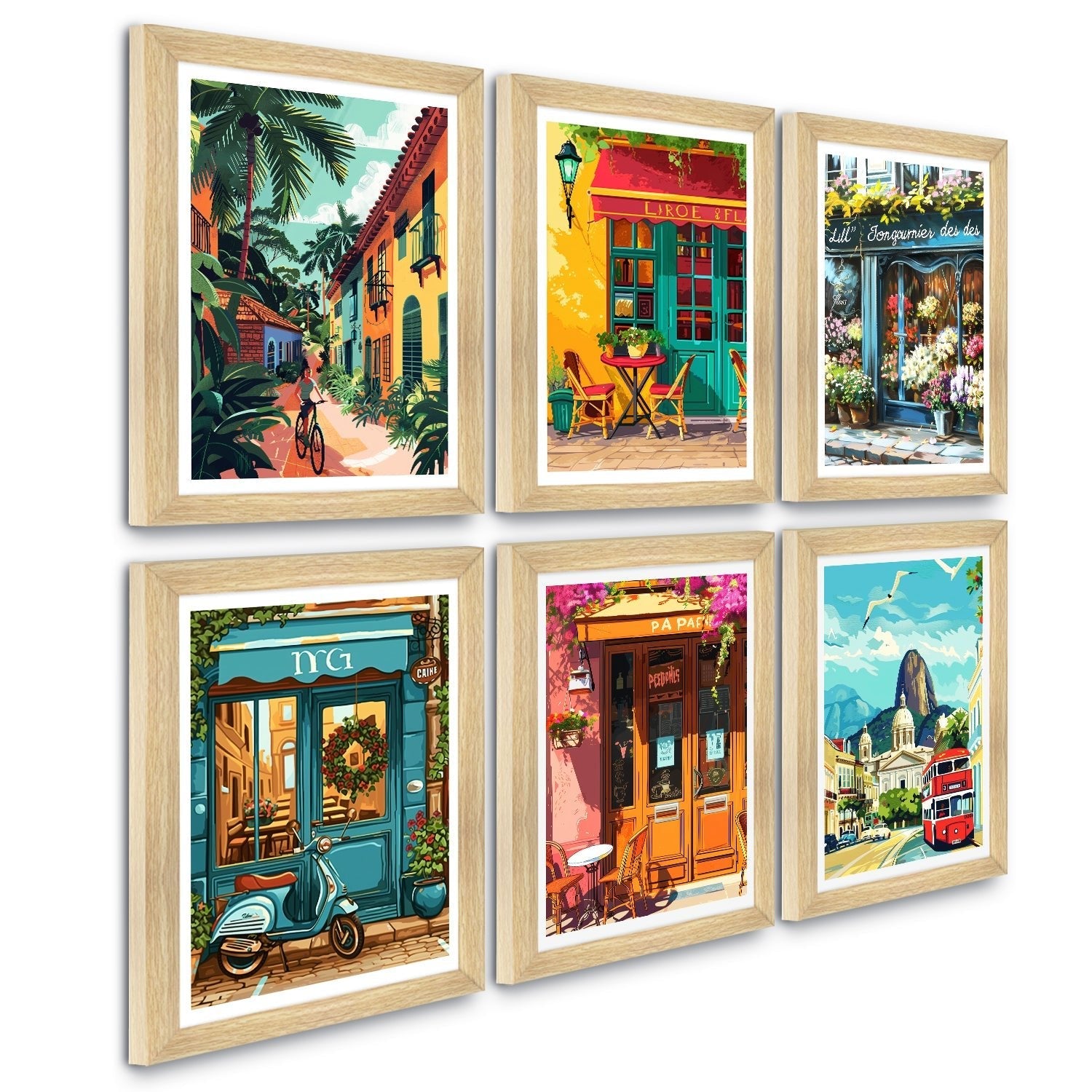 European Cafe & Travel Art Framed Poster Sets (ARTFM024)