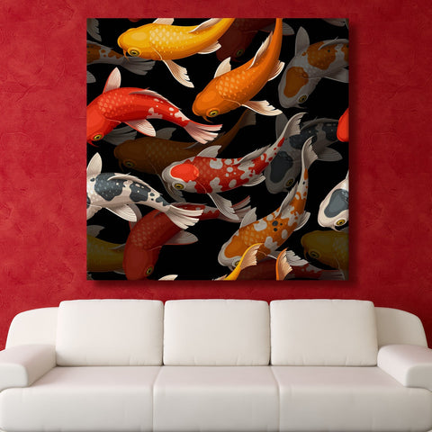 Feng Shui Koi Fish Canvas Painting Framed For Home and Office Wall Decoration