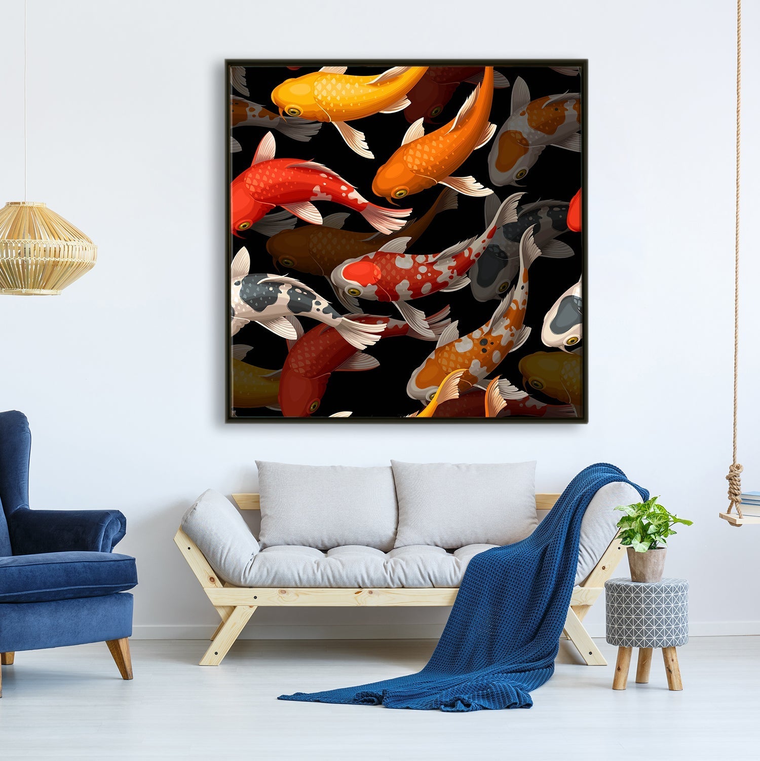 Feng Shui Koi Fish Canvas Painting Framed For Home and Office Wall Decoration