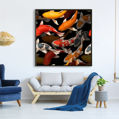 Feng Shui Koi Fish Canvas Painting Framed For Home and Office Wall Decoration