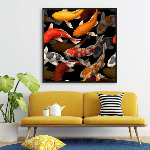 Feng Shui Koi Fish Canvas Painting Framed For Home and Office Wall Decoration