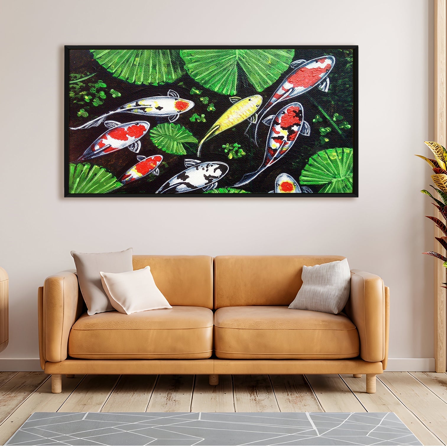 Feng Shui Koi Fish Canvas Painting Framed For Living Room Wall Decoration